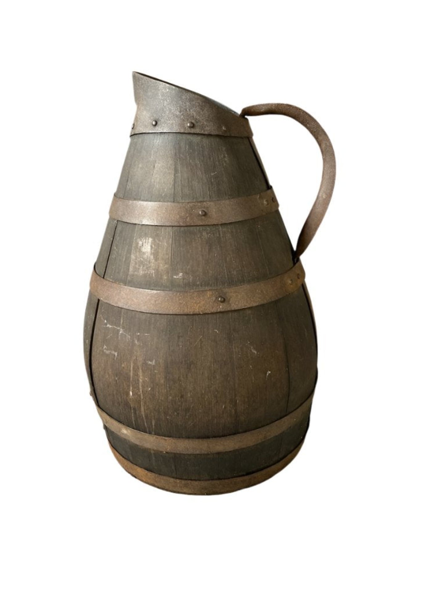 Vintage French Wood & Metal Pitcher Jug