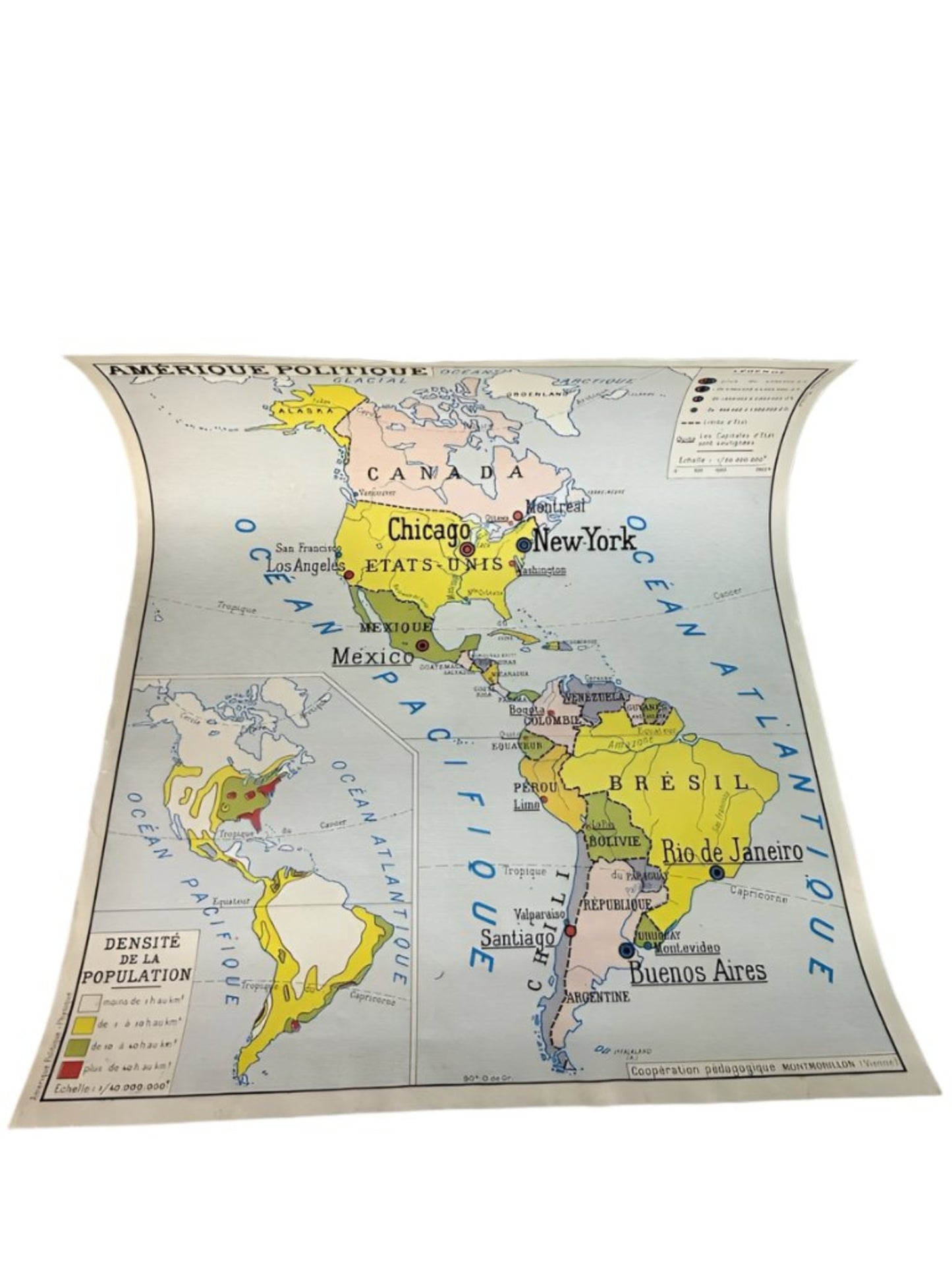 Antique French Map of America- Mid Century