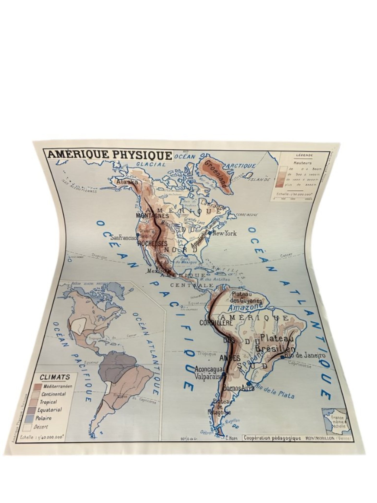 Antique French Map of America- Mid Century