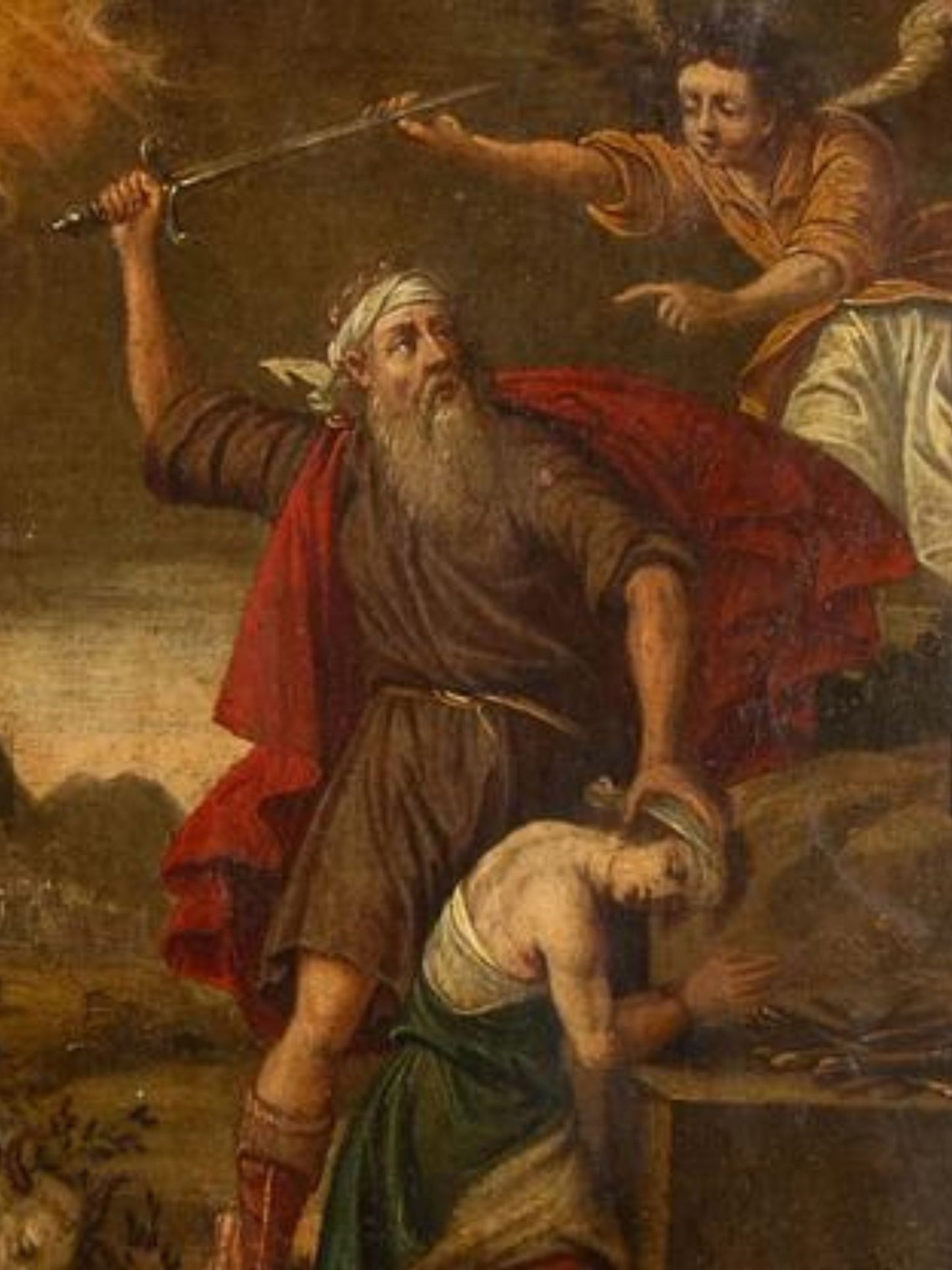 Sacrifice of Abraham painting 17th Century. 11 x9 in.