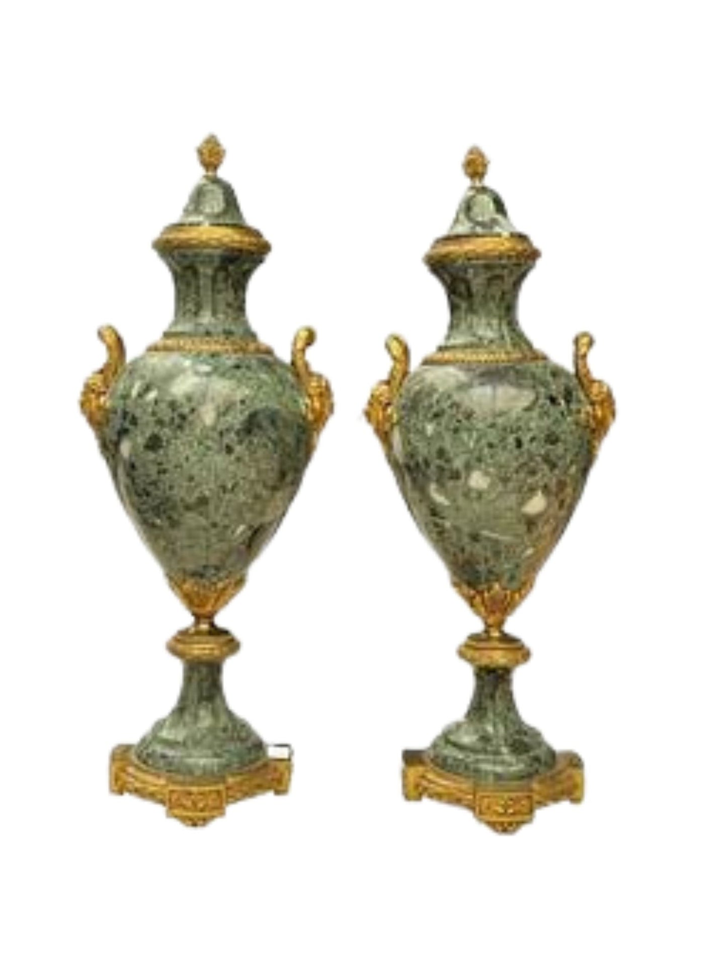 Pair of green cassolettes. 19 in.