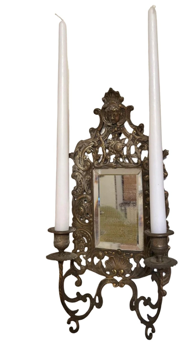 2 Wall Sconces with Mirror and Candlestick holders