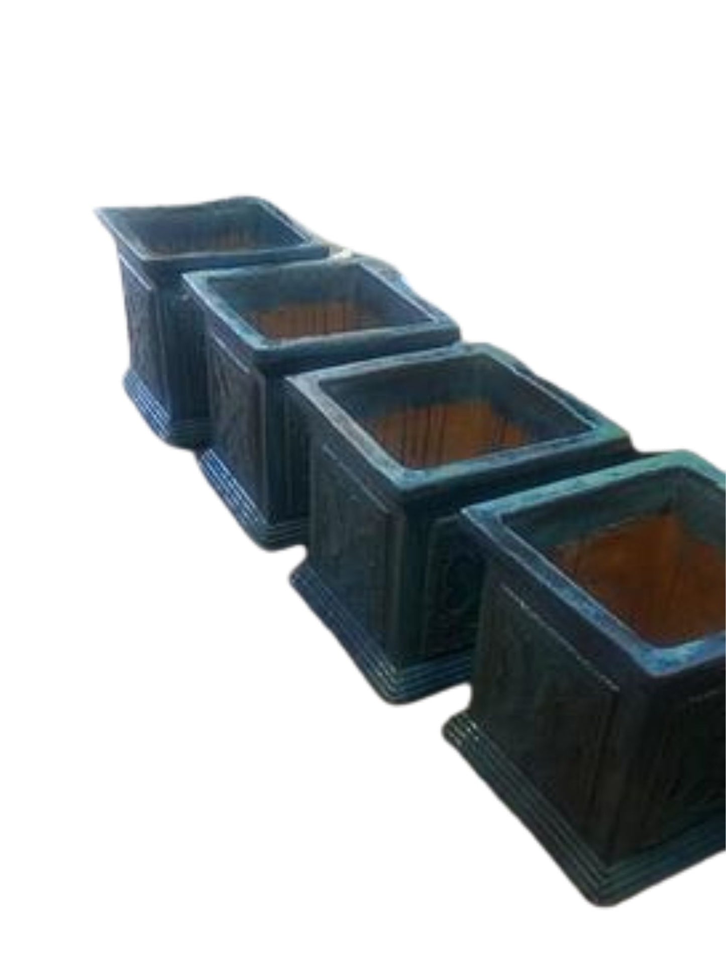 Five large blue planters