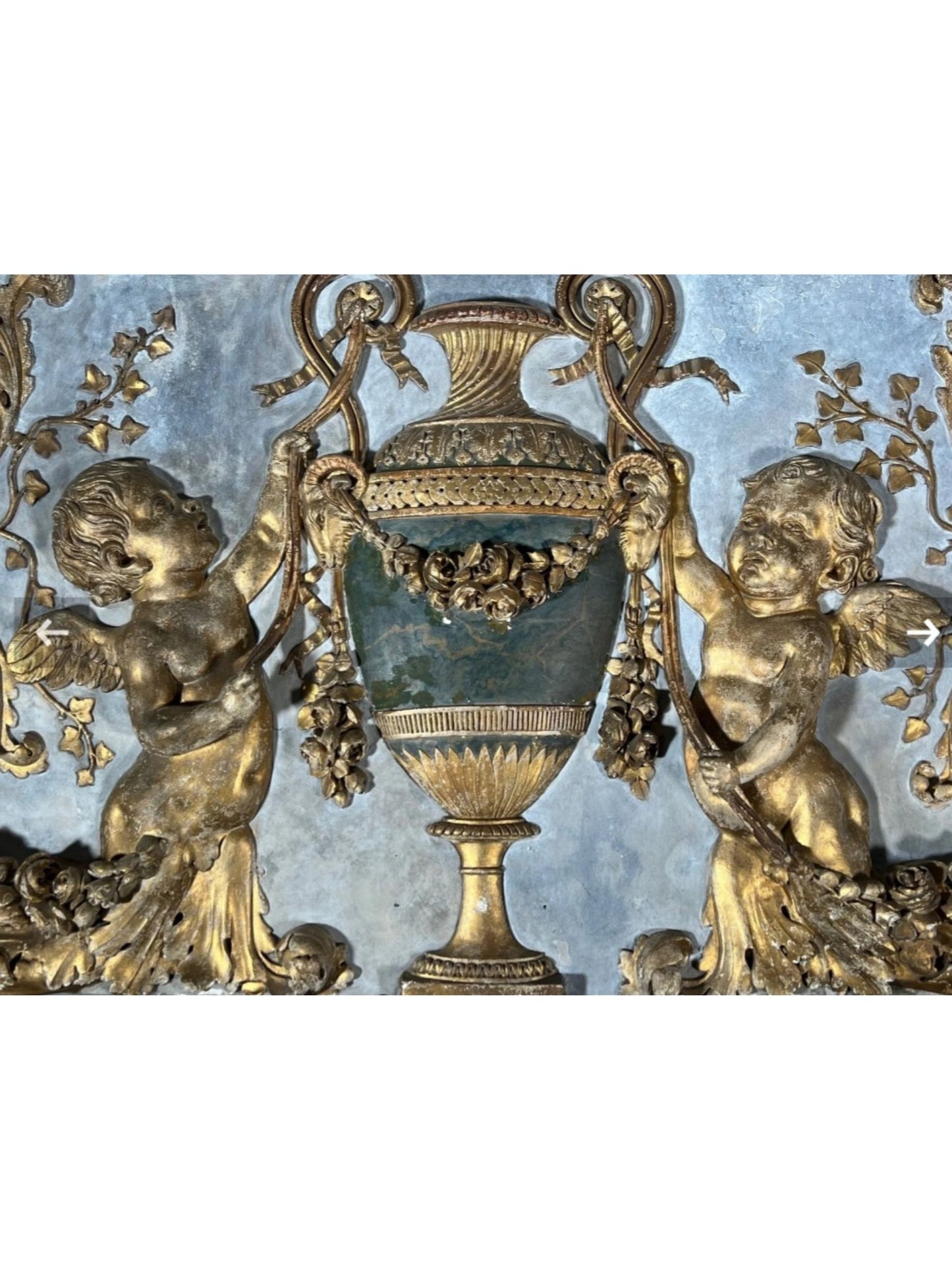 Bas-Relief 17th Century Blue/Gold with Angels/Urn