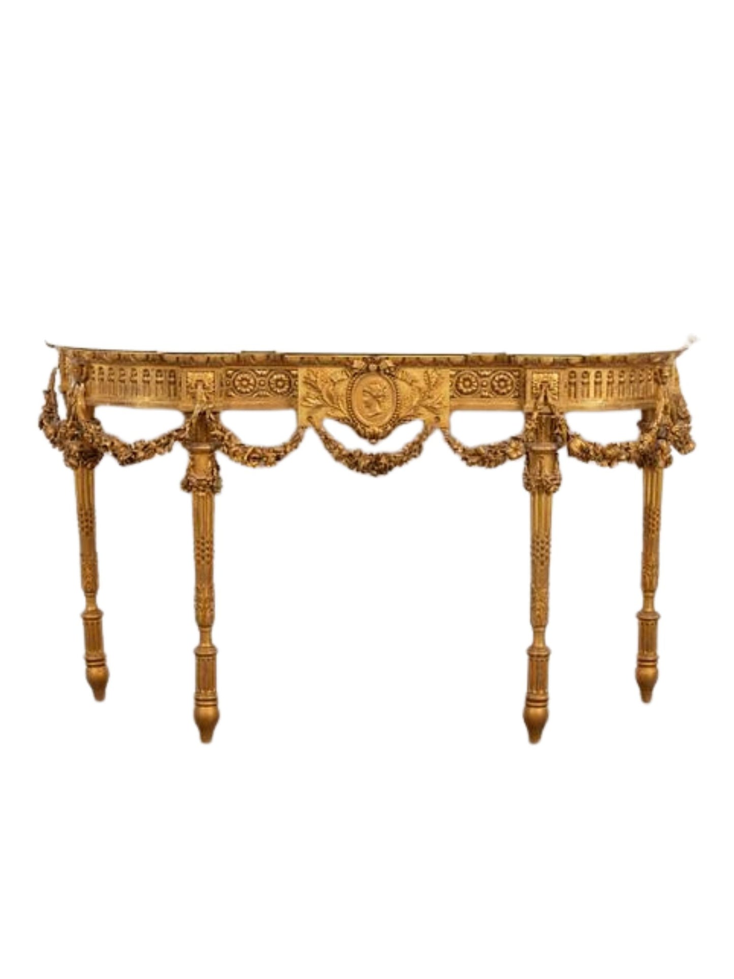 Louis XVI Gilded console table/white marble top