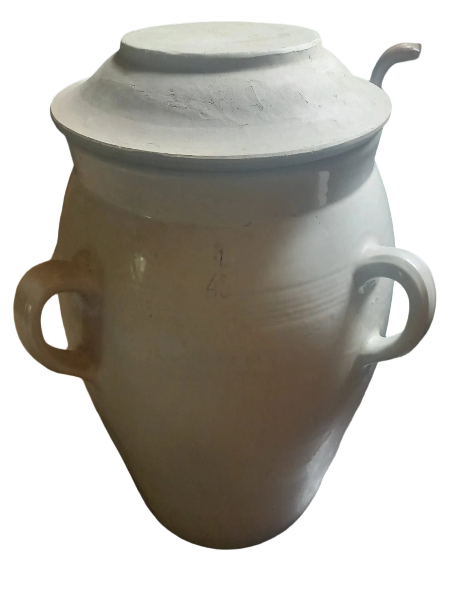 Huge white 'gris' glazed French confit pot